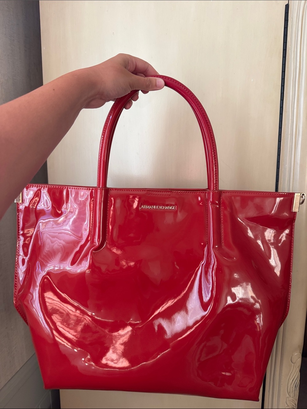 Armani Exchange Glossy Red Patent Tote and Wallet